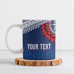 Manu Samoa Rugby Custom Navy Blue Ceramic Mug ʻIe Toga Pattern With Red Ula fala