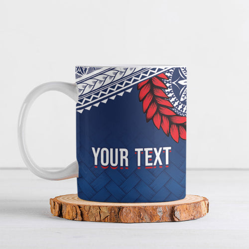 Manu Samoa Rugby Custom Navy Blue Ceramic Mug ʻIe Toga Pattern With Red Ula fala