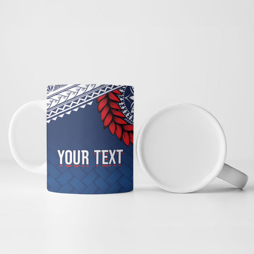 Manu Samoa Rugby Custom Navy Blue Ceramic Mug ʻIe Toga Pattern With Red Ula fala
