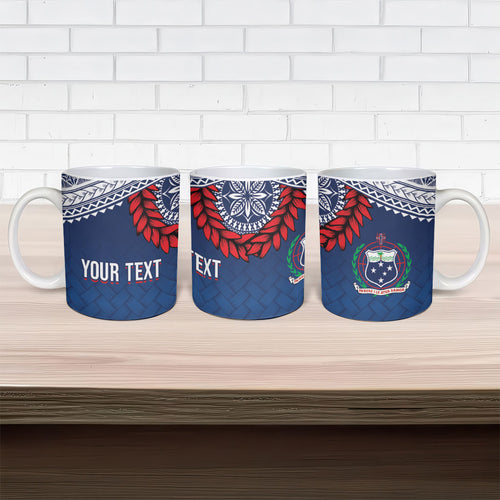 Manu Samoa Rugby Custom Navy Blue Ceramic Mug ʻIe Toga Pattern With Red Ula fala