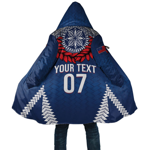 Manu Samoa Rugby Custom Navy Blue Cloak ʻIe Toga Pattern With Red Ula fala