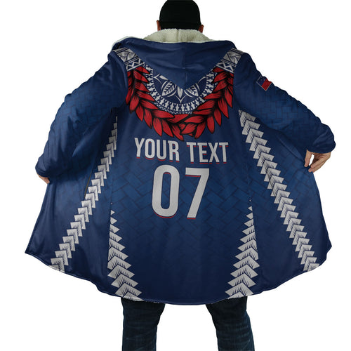 Manu Samoa Rugby Custom Navy Blue Cloak ʻIe Toga Pattern With Red Ula fala
