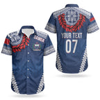 Manu Samoa Rugby Custom Navy Blue Couples Matching Tank Maxi Dress and Hawaiian Shirt ʻIe Toga Pattern With Red Ula fala