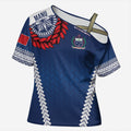 Manu Samoa Rugby Custom Navy Blue Cross Shoulder Shirt ʻIe Toga Pattern With Red Ula fala