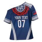 Manu Samoa Rugby Custom Navy Blue Cross Shoulder Shirt ʻIe Toga Pattern With Red Ula fala