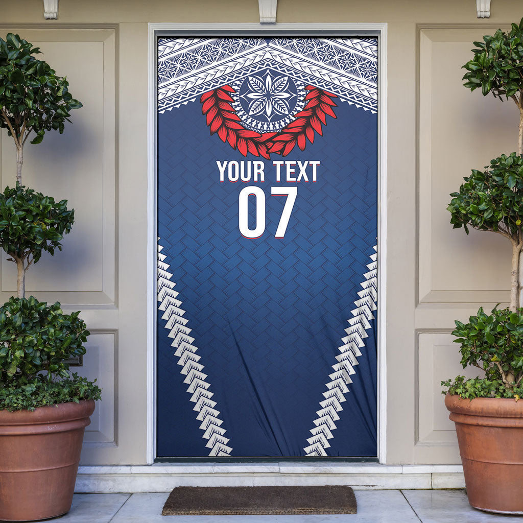 Manu Samoa Rugby Custom Navy Blue Door Cover ʻIe Toga Pattern With Red Ula fala