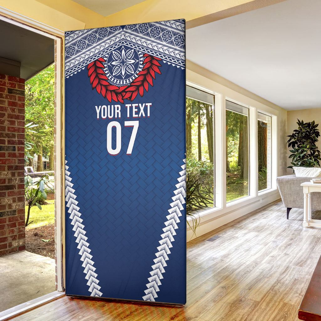 Manu Samoa Rugby Custom Navy Blue Door Cover ʻIe Toga Pattern With Red Ula fala