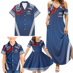 Manu Samoa Rugby Custom Navy Blue Family Matching Summer Maxi Dress and Hawaiian Shirt ʻIe Toga Pattern With Red Ula fala