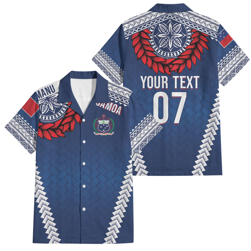 Manu Samoa Rugby Custom Navy Blue Family Matching Summer Maxi Dress and Hawaiian Shirt ʻIe Toga Pattern With Red Ula fala