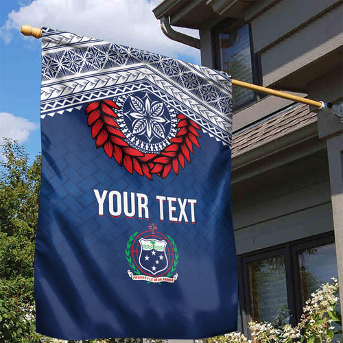 Manu Samoa Rugby Custom Navy Blue Garden Flag ʻIe Toga Pattern With Red Ula fala