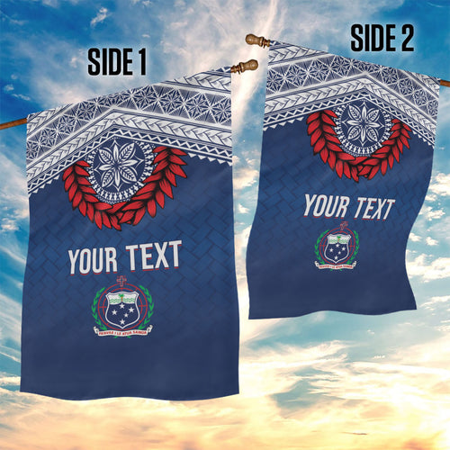 Manu Samoa Rugby Custom Navy Blue Garden Flag ʻIe Toga Pattern With Red Ula fala