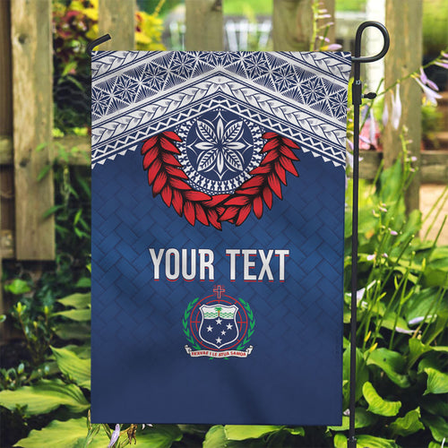 Manu Samoa Rugby Custom Navy Blue Garden Flag ʻIe Toga Pattern With Red Ula fala
