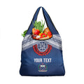 Manu Samoa Rugby Custom Navy Blue Grocery Bag ʻIe Toga Pattern With Red Ula fala
