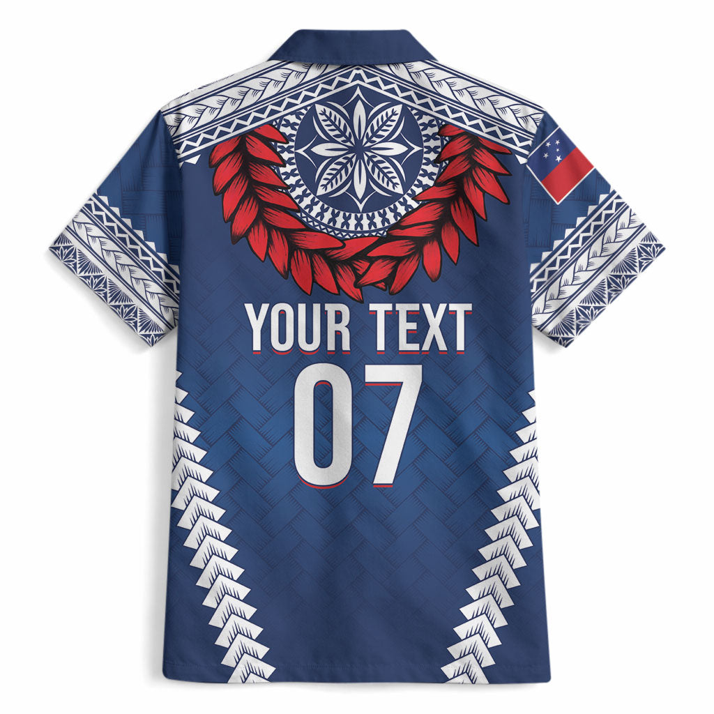 Manu Samoa Rugby Custom Navy Blue Hawaiian Shirt ʻIe Toga Pattern With Red Ula fala