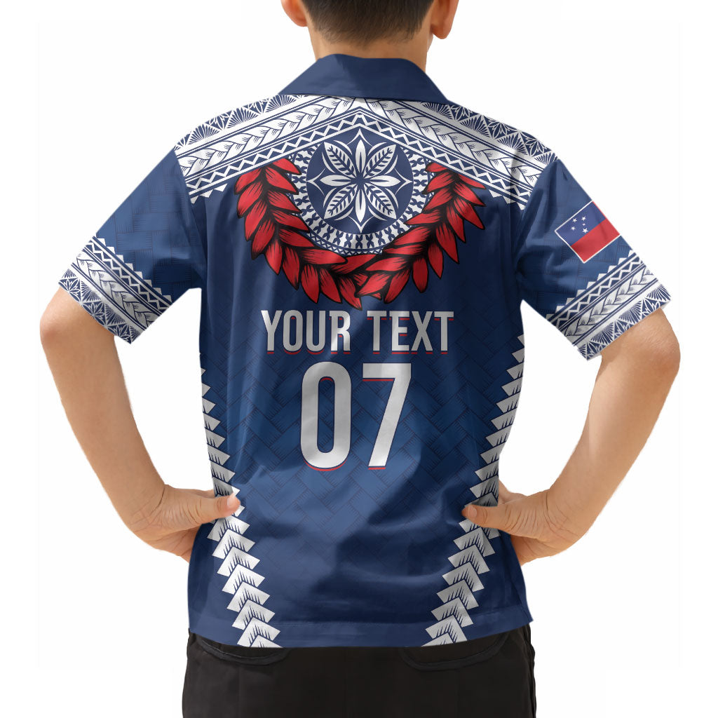 Manu Samoa Rugby Custom Navy Blue Hawaiian Shirt ʻIe Toga Pattern With Red Ula fala