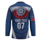 Manu Samoa Rugby Custom Navy Blue Hockey Jersey ʻIe Toga Pattern With Red Ula fala