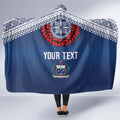 Manu Samoa Rugby Custom Navy Blue Hooded Blanket ʻIe Toga Pattern With Red Ula fala