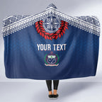 Manu Samoa Rugby Custom Navy Blue Hooded Blanket ʻIe Toga Pattern With Red Ula fala