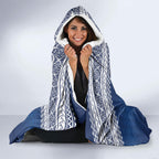 Manu Samoa Rugby Custom Navy Blue Hooded Blanket ʻIe Toga Pattern With Red Ula fala
