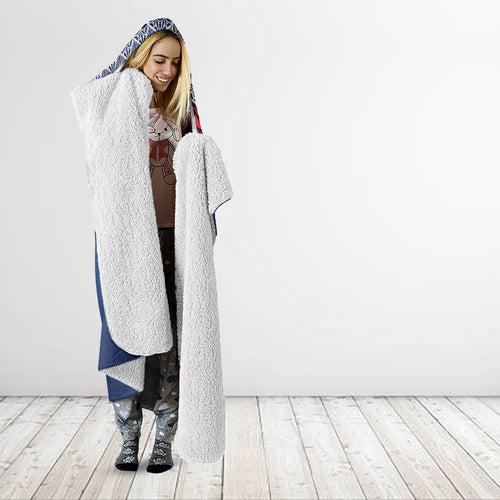 Manu Samoa Rugby Custom Navy Blue Hooded Blanket ʻIe Toga Pattern With Red Ula fala