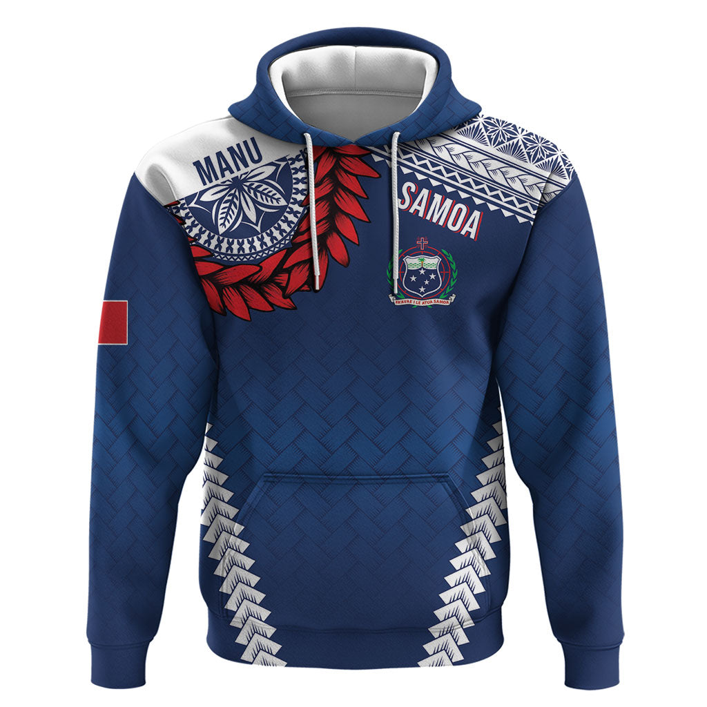 Manu Samoa Rugby Custom Navy Blue Hoodie ʻIe Toga Pattern With Red Ula fala