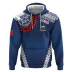 Manu Samoa Rugby Custom Navy Blue Hoodie ʻIe Toga Pattern With Red Ula fala