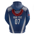 Manu Samoa Rugby Custom Navy Blue Hoodie ʻIe Toga Pattern With Red Ula fala