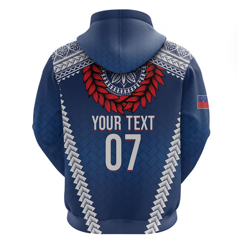 Manu Samoa Rugby Custom Navy Blue Hoodie ʻIe Toga Pattern With Red Ula fala