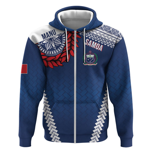 Manu Samoa Rugby Custom Navy Blue Hoodie ʻIe Toga Pattern With Red Ula fala