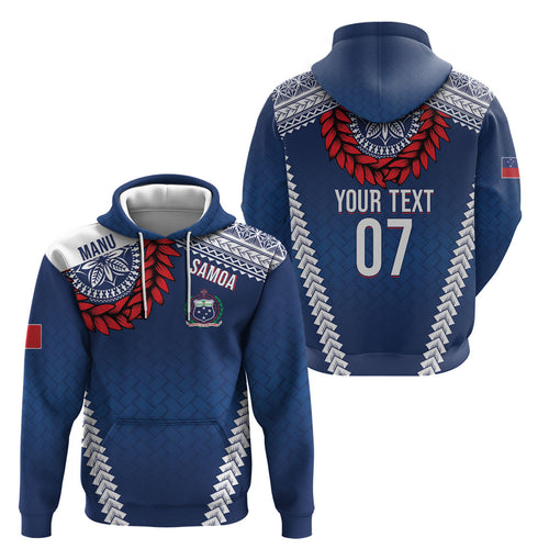 Manu Samoa Rugby Custom Navy Blue Hoodie ʻIe Toga Pattern With Red Ula fala