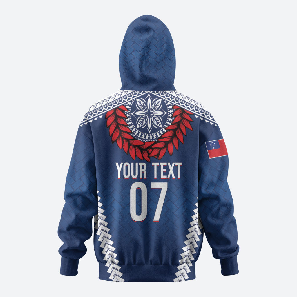 Manu Samoa Rugby Custom Navy Blue Hoodie ʻIe Toga Pattern With Red Ula fala