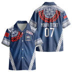Manu Samoa Rugby Custom Navy Blue Kid Hawaiian Shirt ʻIe Toga Pattern With Red Ula fala