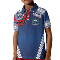 Manu Samoa Rugby Custom Navy Blue Kid Polo Shirt ʻIe Toga Pattern With Red Ula fala