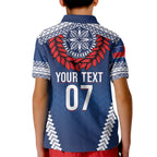 Manu Samoa Rugby Custom Navy Blue Kid Polo Shirt ʻIe Toga Pattern With Red Ula fala