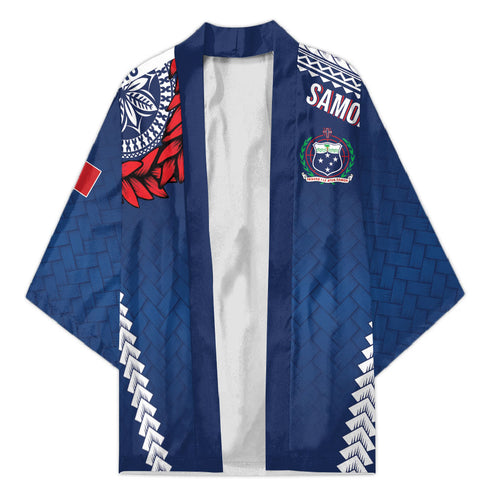 Manu Samoa Rugby Custom Navy Blue Kimono ʻIe Toga Pattern With Red Ula fala