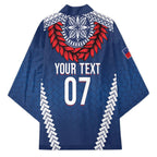 Manu Samoa Rugby Custom Navy Blue Kimono ʻIe Toga Pattern With Red Ula fala