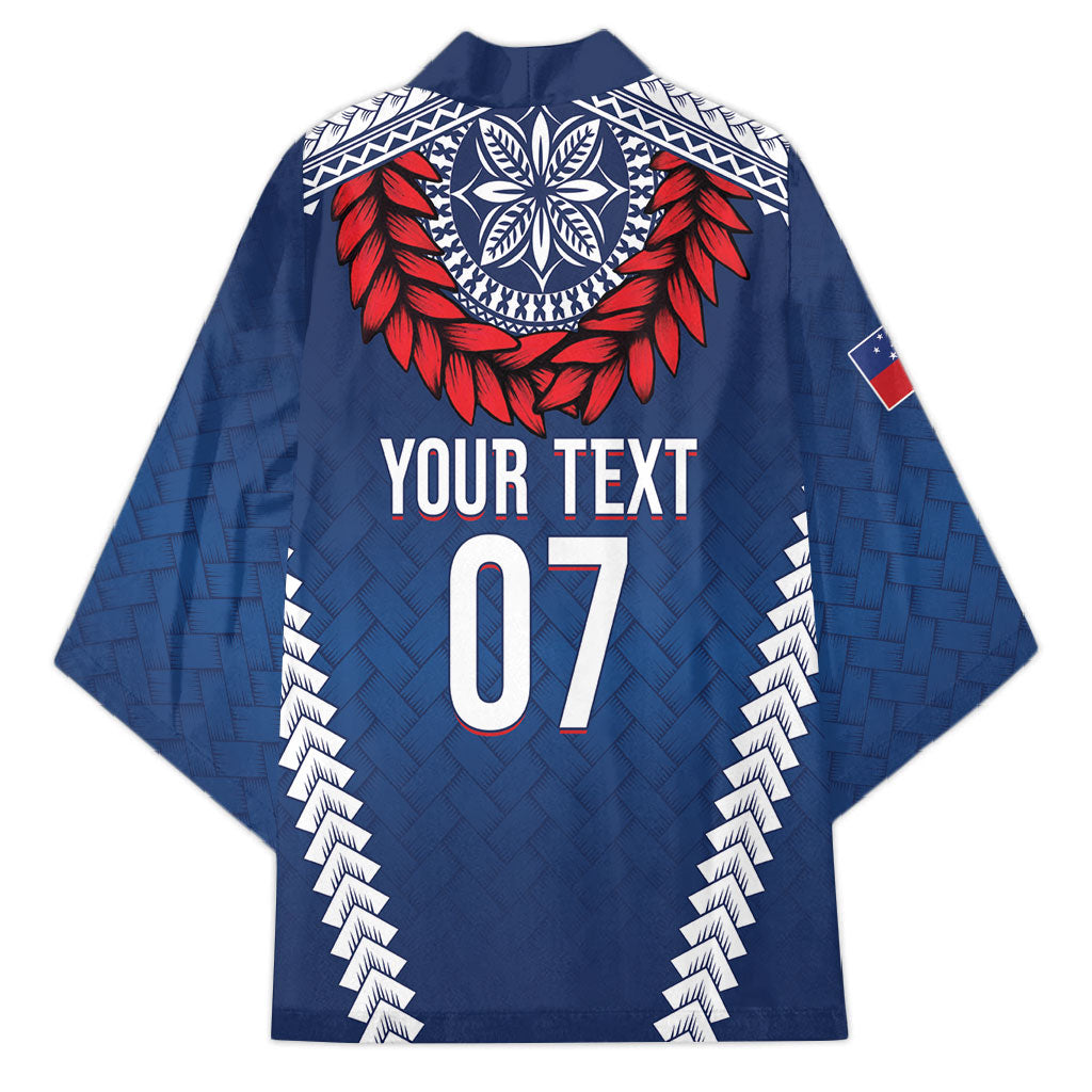 Manu Samoa Rugby Custom Navy Blue Kimono ʻIe Toga Pattern With Red Ula fala