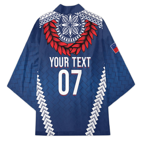 Manu Samoa Rugby Custom Navy Blue Kimono ʻIe Toga Pattern With Red Ula fala