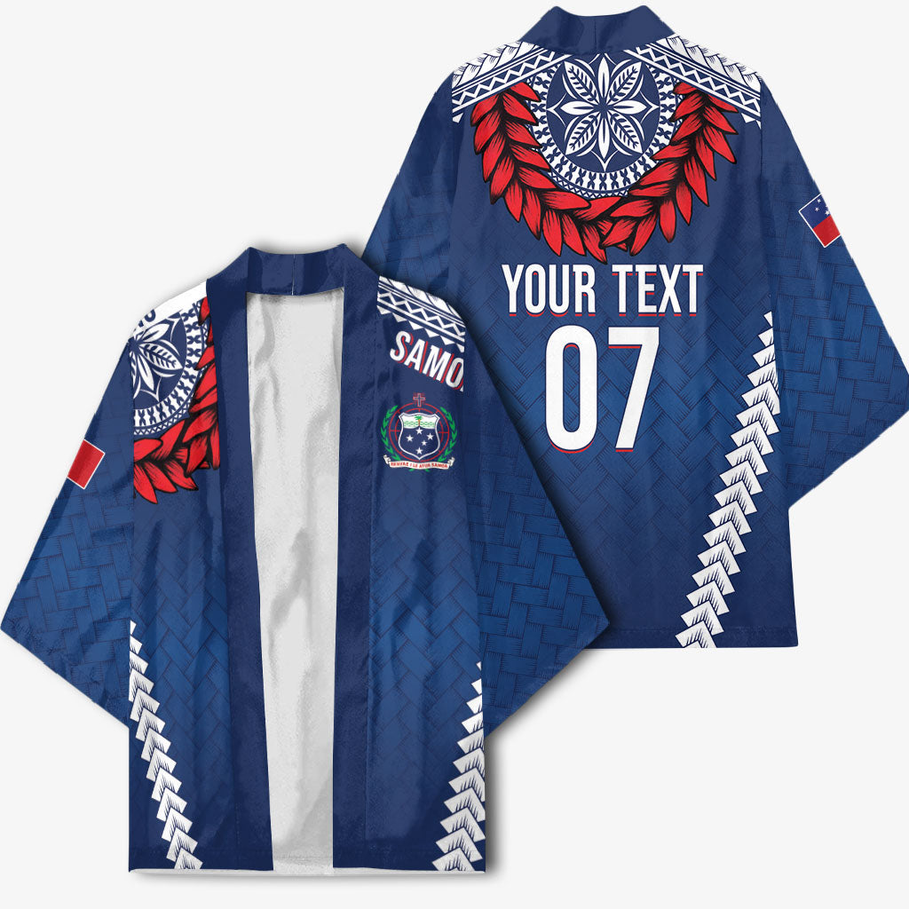 Manu Samoa Rugby Custom Navy Blue Kimono ʻIe Toga Pattern With Red Ula fala