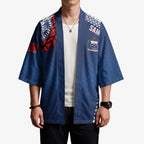 Manu Samoa Rugby Custom Navy Blue Kimono ʻIe Toga Pattern With Red Ula fala
