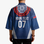 Manu Samoa Rugby Custom Navy Blue Kimono ʻIe Toga Pattern With Red Ula fala