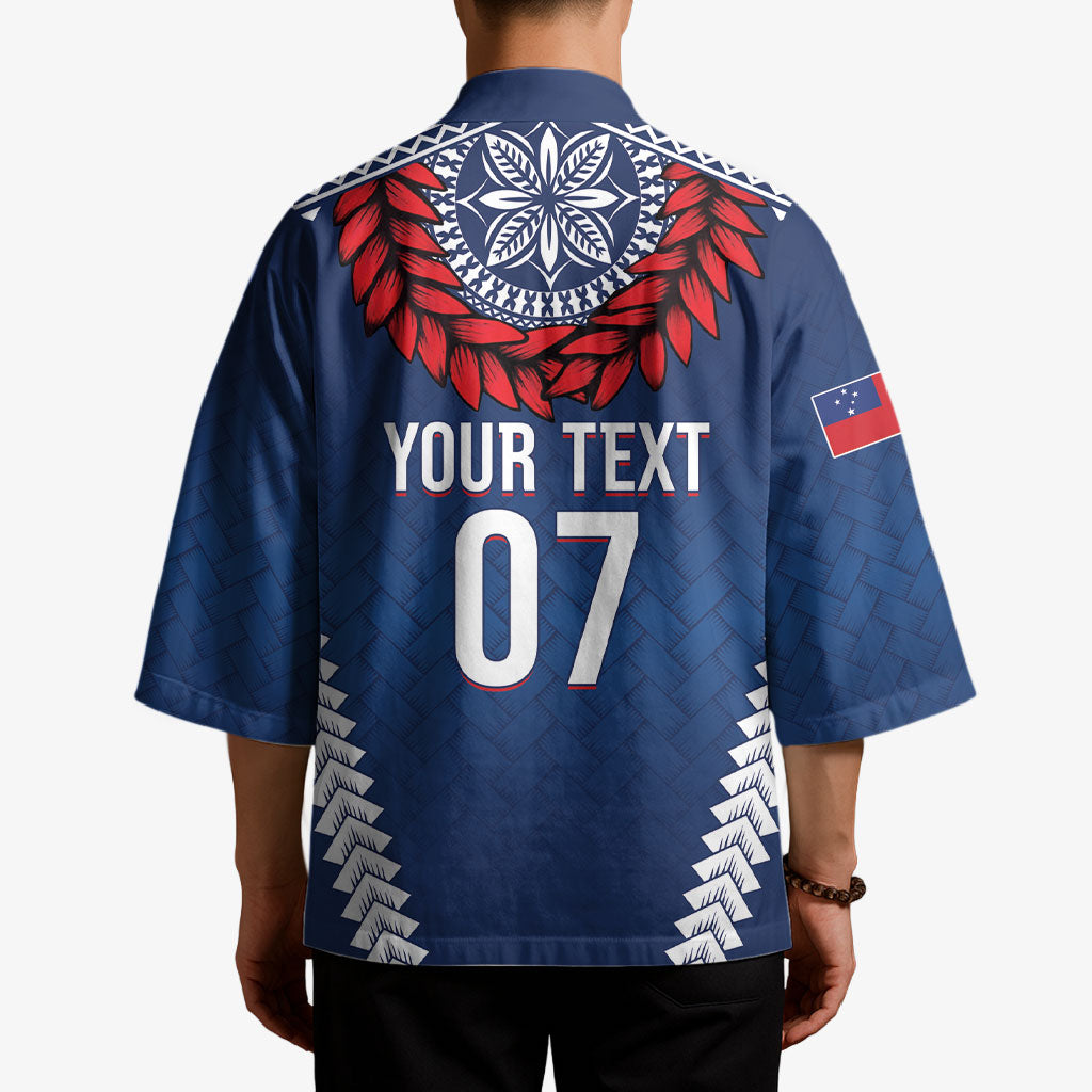 Manu Samoa Rugby Custom Navy Blue Kimono ʻIe Toga Pattern With Red Ula fala