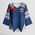 Manu Samoa Rugby Custom Navy Blue Kimono Sleeve Blouse ʻIe Toga Pattern With Red Ula fala