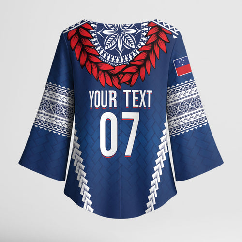 Manu Samoa Rugby Custom Navy Blue Kimono Sleeve Blouse ʻIe Toga Pattern With Red Ula fala