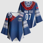 Manu Samoa Rugby Custom Navy Blue Kimono Sleeve Blouse ʻIe Toga Pattern With Red Ula fala