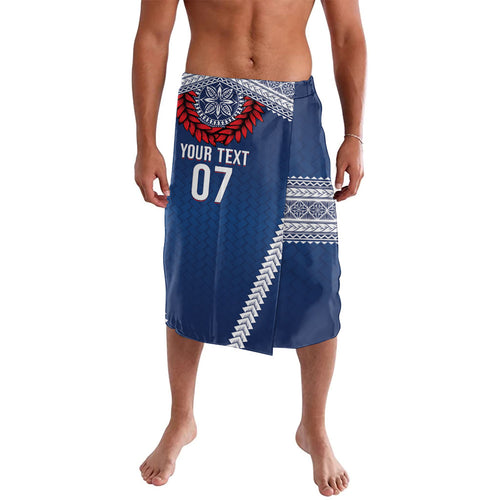 Manu Samoa Rugby Custom Navy Blue Lavalava ʻIe Toga Pattern With Red Ula fala