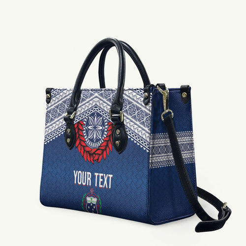 Manu Samoa Rugby Custom Navy Blue Leather Bag ʻIe Toga Pattern With Red Ula fala