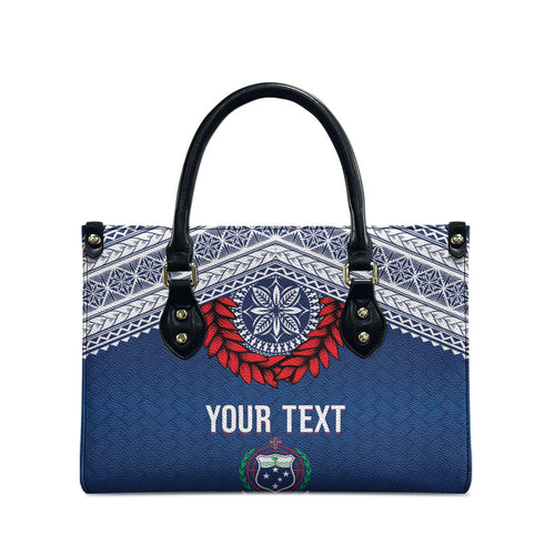 Manu Samoa Rugby Custom Navy Blue Leather Bag ʻIe Toga Pattern With Red Ula fala