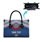 Manu Samoa Rugby Custom Navy Blue Leather Bag ʻIe Toga Pattern With Red Ula fala
