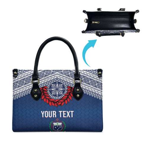 Manu Samoa Rugby Custom Navy Blue Leather Bag ʻIe Toga Pattern With Red Ula fala